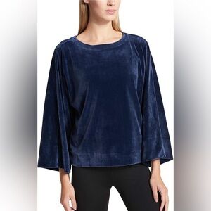 DKNY Sport navy blue velour kimono sleeve top